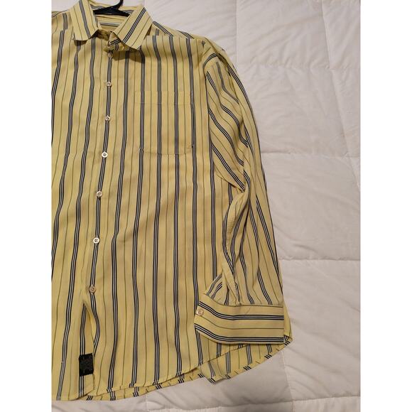 Burberry London Men’s XL Shirt Yellow Blue Stripe Button-Up Made in USA Luxury - Picture 2 of 12